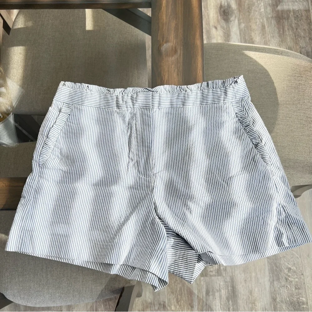 J. Crew High-Waisted Ruffled Seereucker Shorts - Raised Textured Blue Stripes